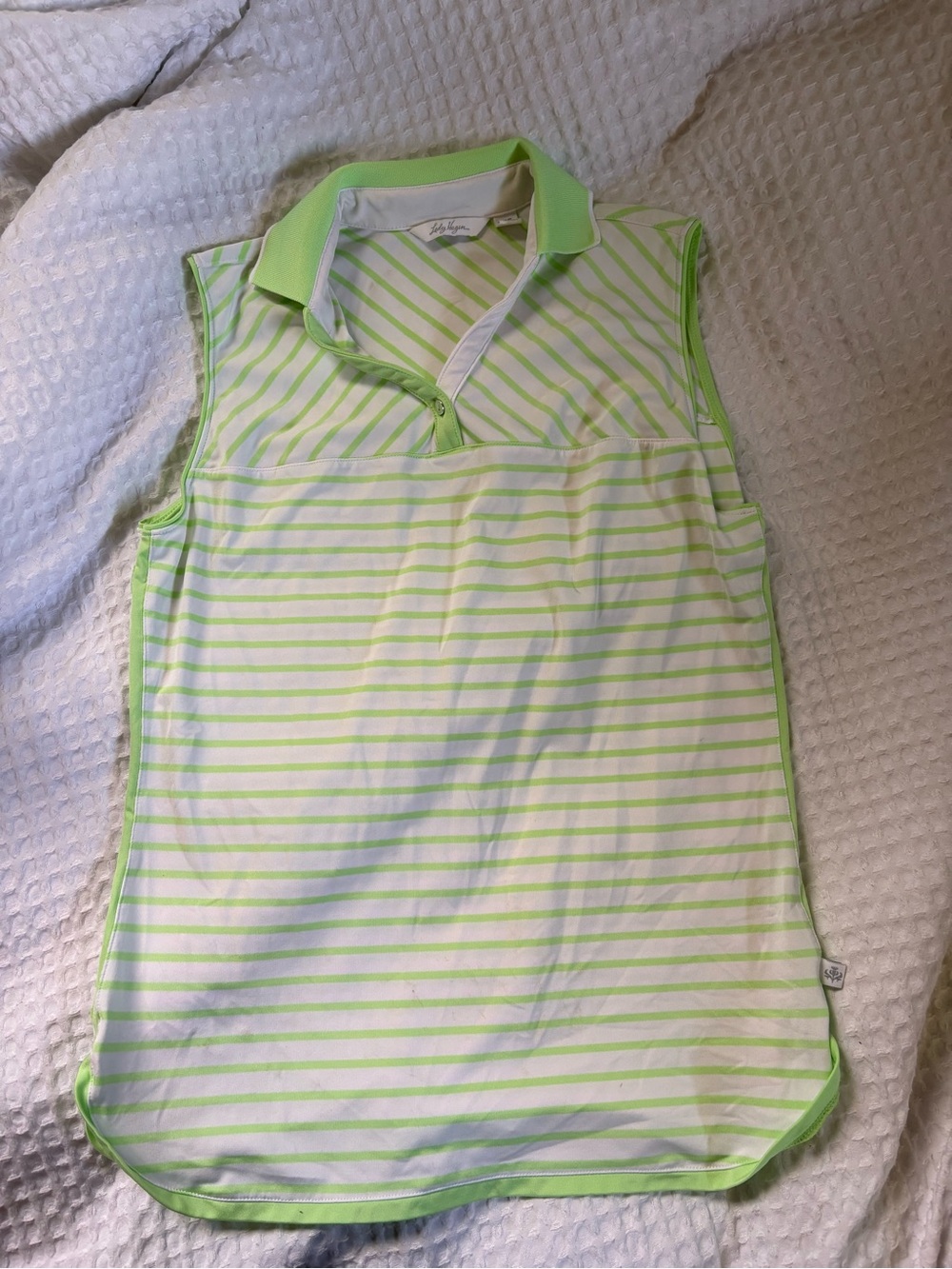 Lady Hagen Women’s Sleeveless Polo Top - Lime Green Stripe